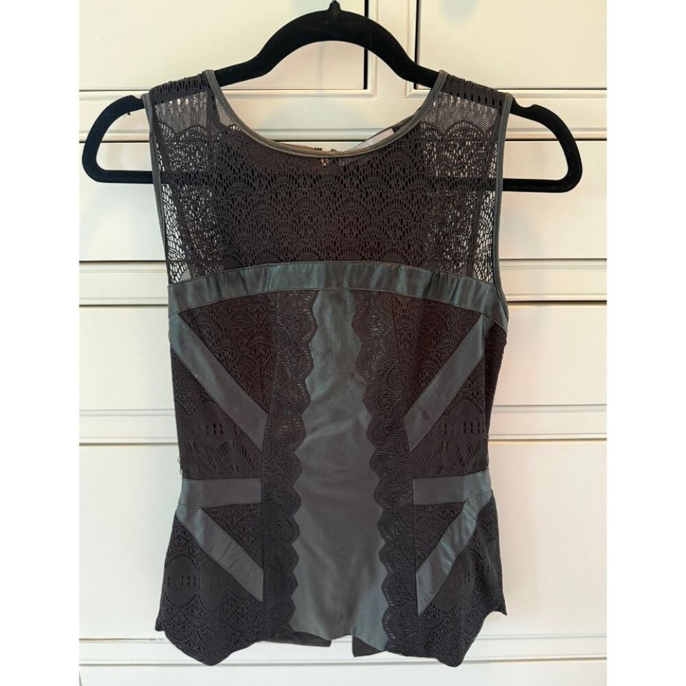 Tart Faux Leather and Lace Black Shell Tank, Size XS